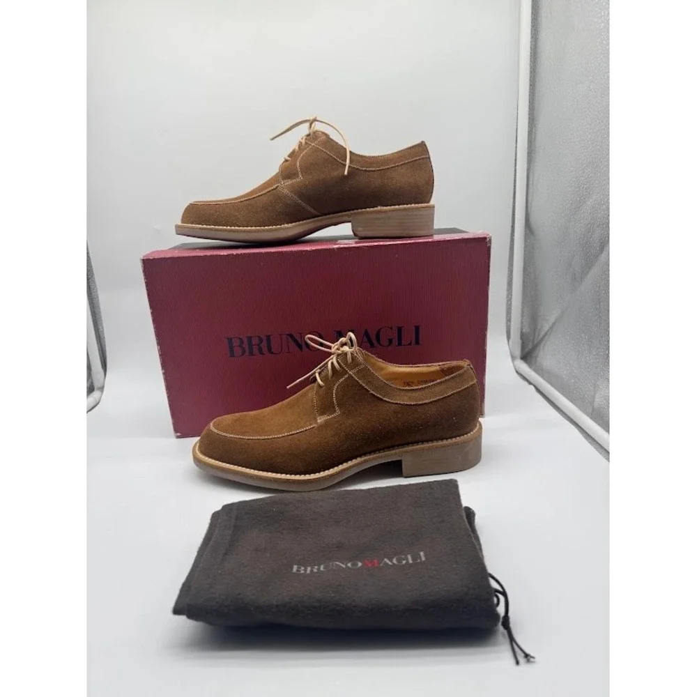 Bruno Magli Drago MOD 255 Mens Brown Suede Derby Shoes Size 7.5 M Italy
